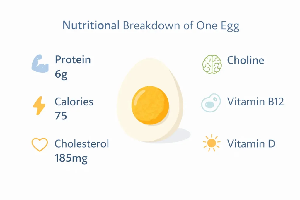 Infographie de la valeur nutritionnelle de l'œuf : protéines, calories, choline, vitamines et minéraux