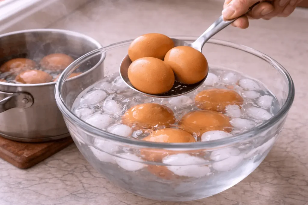 Cuisson des œufs mollets à l'eau bouillante, étape clé du minutage pour un jaune crémeux