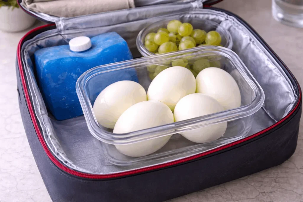 Hard-boiled eggs packed in a lunchbox for meal prep